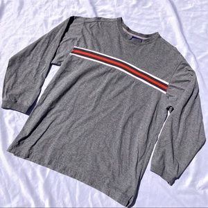 Vintage Grey Striped Long Sleeve Pullover Shirt